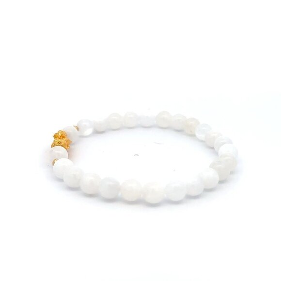 18K Gold Dragon Pixiu Piyao Lucky Charm Beads Bracelet Gemstones White Jade 6mm - Picture 6 of 9